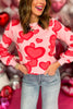 Light Pink Heart Printed Sweater, must have sweater, must have style, valentines style, valentines fashion, elevated style, elevated dress, mom style, valentines collection, winter sweater, shop style your senses by mallory fitzsimmons