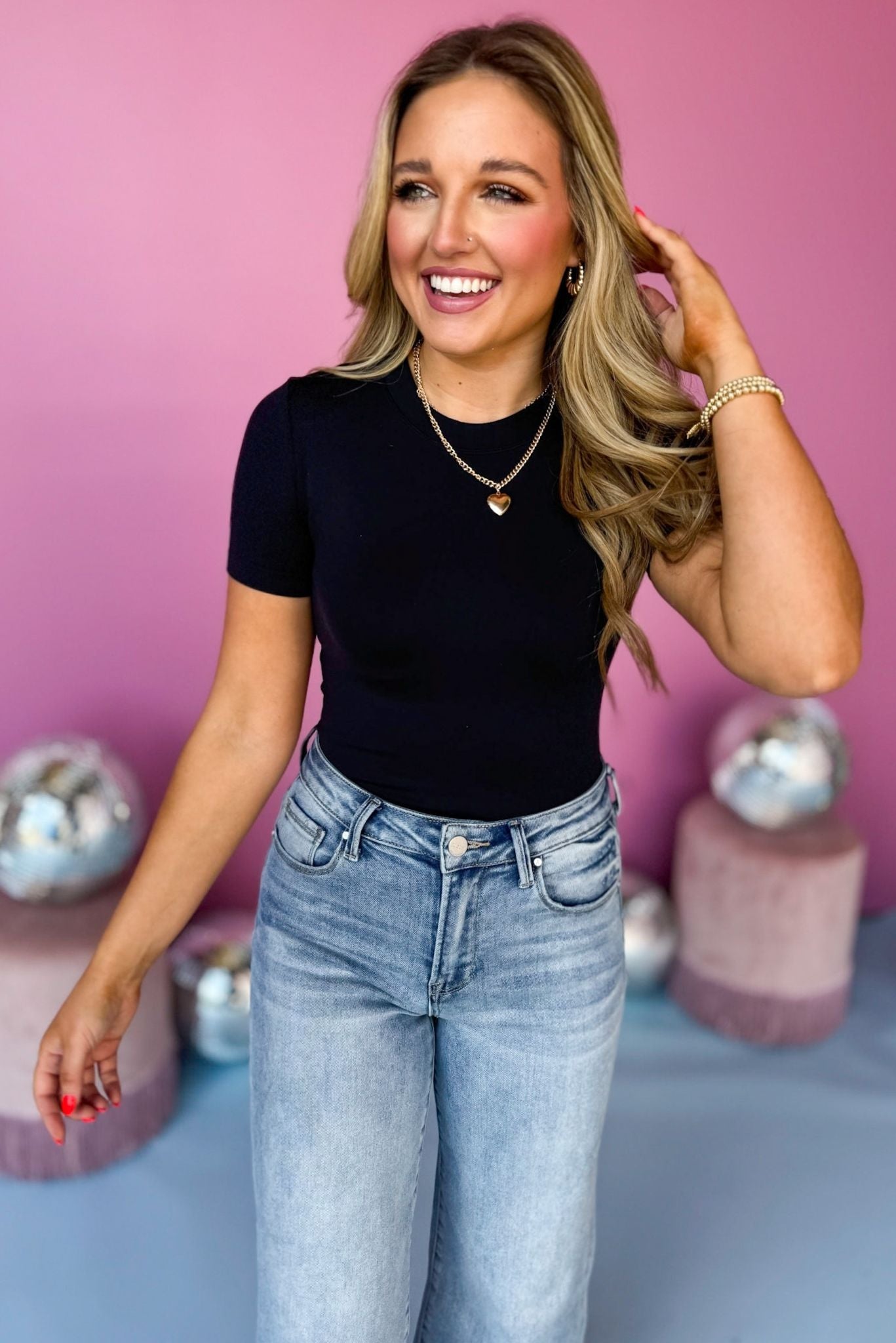 Black Short Sleeve Smooth Crewneck Bodysuit *FINAL SALE*