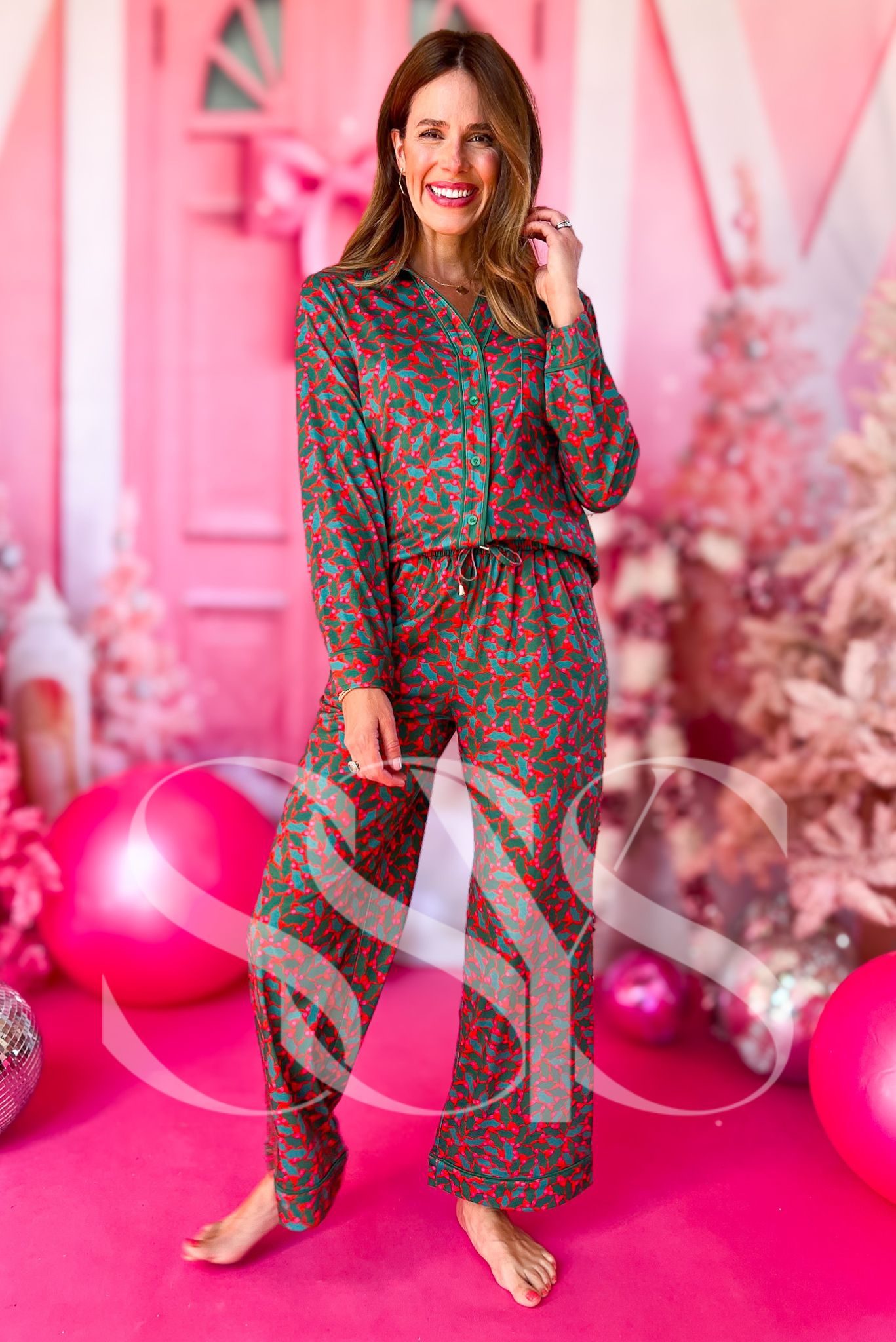 SSYS The Millie Long Sleeve Pants Pajamas Set In Holly *FINAL SALE*