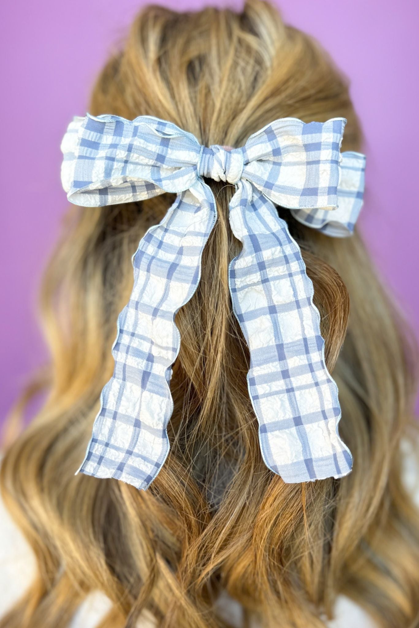 Blue Plaid Barrette Clip Bow, accessory, bow, plaid bow, must have bow, shop style your senses by Mallory Fitzsimmons,, ssys by Mallory Fitzsimmons