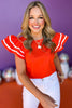 Orange Round Neck Double Flutter Contrast Trim Sleeve Top, trim detail top, office top, must have top, must have style, summer style, spring fashion, elevated style, elevated top, mom style, shop style your senses by mallory fitzsimmons, ssys by mallory fitzsimmons  Edit alt text