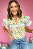 Peach Multi Floral Contrast Scallop Detail Double Ruffle Sleeve Top, top, short sleeve top, ruffle sleeve, ruffle sleeve top, scallop detail, scallop detail top, double ruffle, double ruffle sleeve, double ruffle sleeve top, peach print, peach printed top, peach multi floral print, peach multi floral printed top, must have top, elevated top, elevated style, summer top, summer style, Shop Style Your Senses by Mallory Fitzsimmons, SSYS by Mallory Fitzsimmons