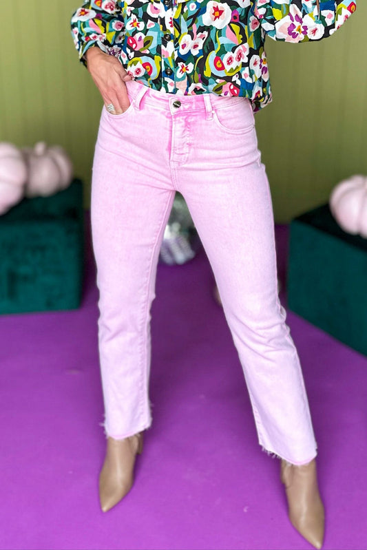  Risen Pink Acid Wash High Rise Side Slit Straight Leg Raw Hem Jeans, must have jeans, must have pants, fall collection, fall jeans, fall fashion, fall denim, elevated style, elevated denim, elevated pants, mom style, shop style your senses by mallory fitzsimmons