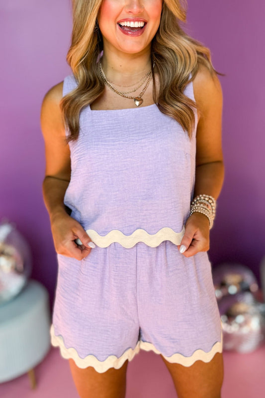  Lavender Elastic Waist Ric Rac Hem Shorts, trendy shorts, ric rac shorts, spring style, spring fashion, elevated shorts, must have shorts, mom style, elevated style, spring 2024 style, shop style your senses by mallory fitzsimmons, ssys by mallory fitzsimmons