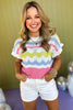 Pink Multi Open Knit Ruffle Short Sleeve Top, sweater top, knit top, must have top, must have style, office style, spring fashion, elevated style, elevated top, mom style, work top, shop style your senses by mallory fitzsimmons, ssys by mallory fitzsimmons
