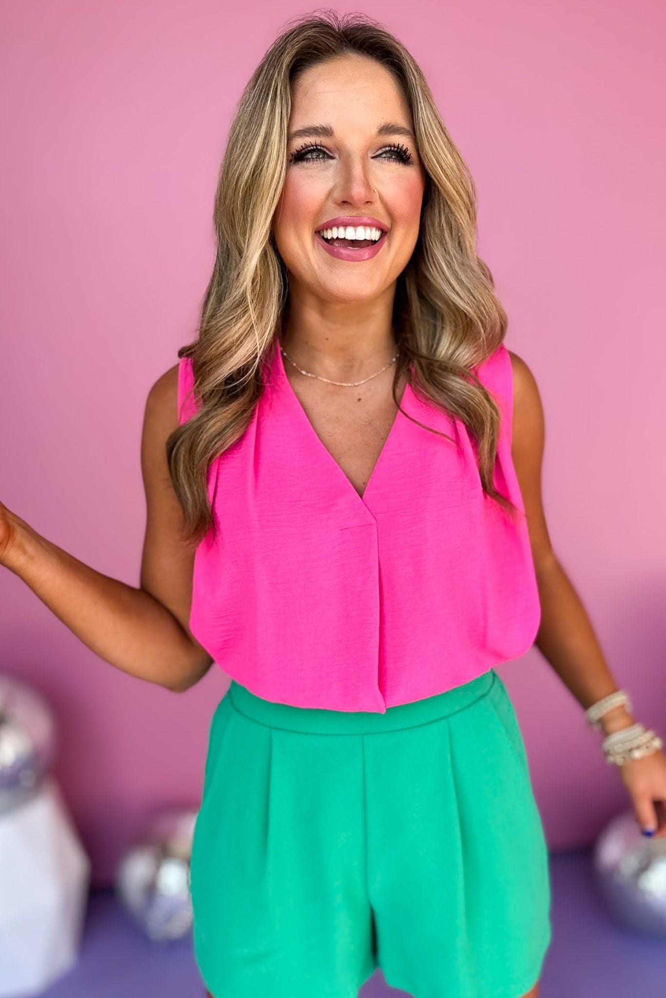 Hot Pink V Neck Sleeveless Top, must have tank, basic tank, elevated basics, must have basic, elevated tank top, mom style, warm fashion, shop style your senses by mallory fitzsimmons, ssys by mallory fitzsimmons