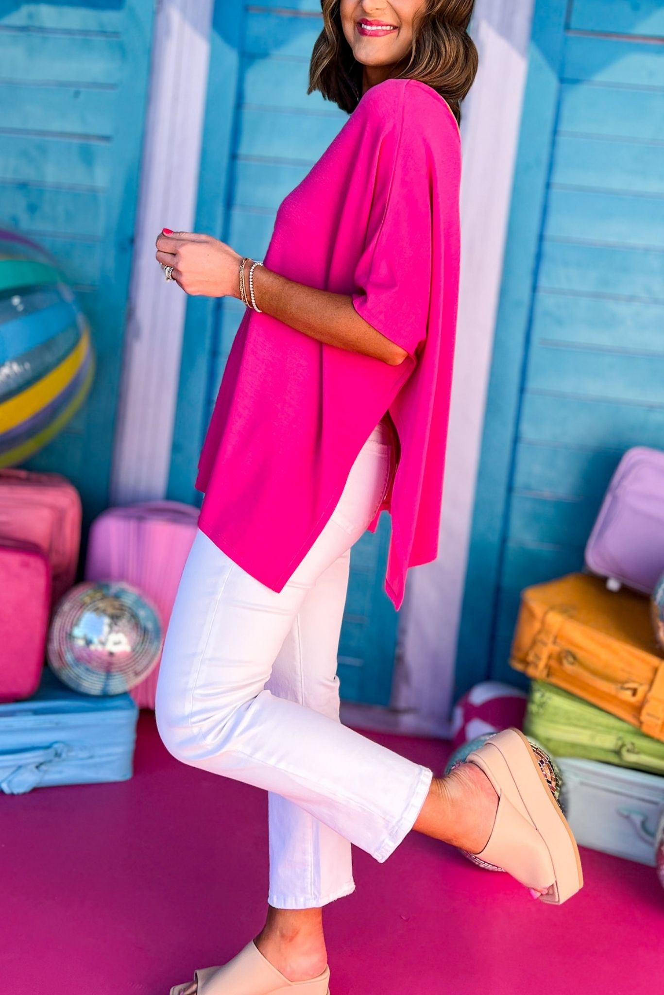 SSYS The Harper Colorblock Tent Top In Pink, ssys the label, spring break top, spring break style, spring fashion affordable fashion, elevated style, bright style, bright top, mom style, shop style your senses by mallory fitzsimmons, ssys by mallory fitzsimmons