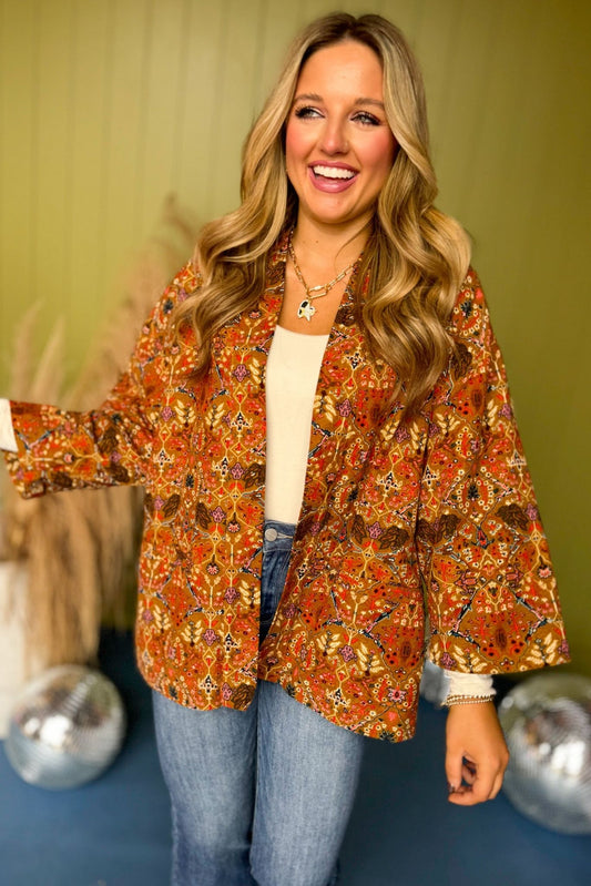 Molly Bracken Brown Floral Printed Open Front Kimono, must have kimono, must have style, fall style, fall fashion, elevated style, elevated kimono, mom style, fall collection, fall kimono, shop style your senses by mallory fitzsimmons