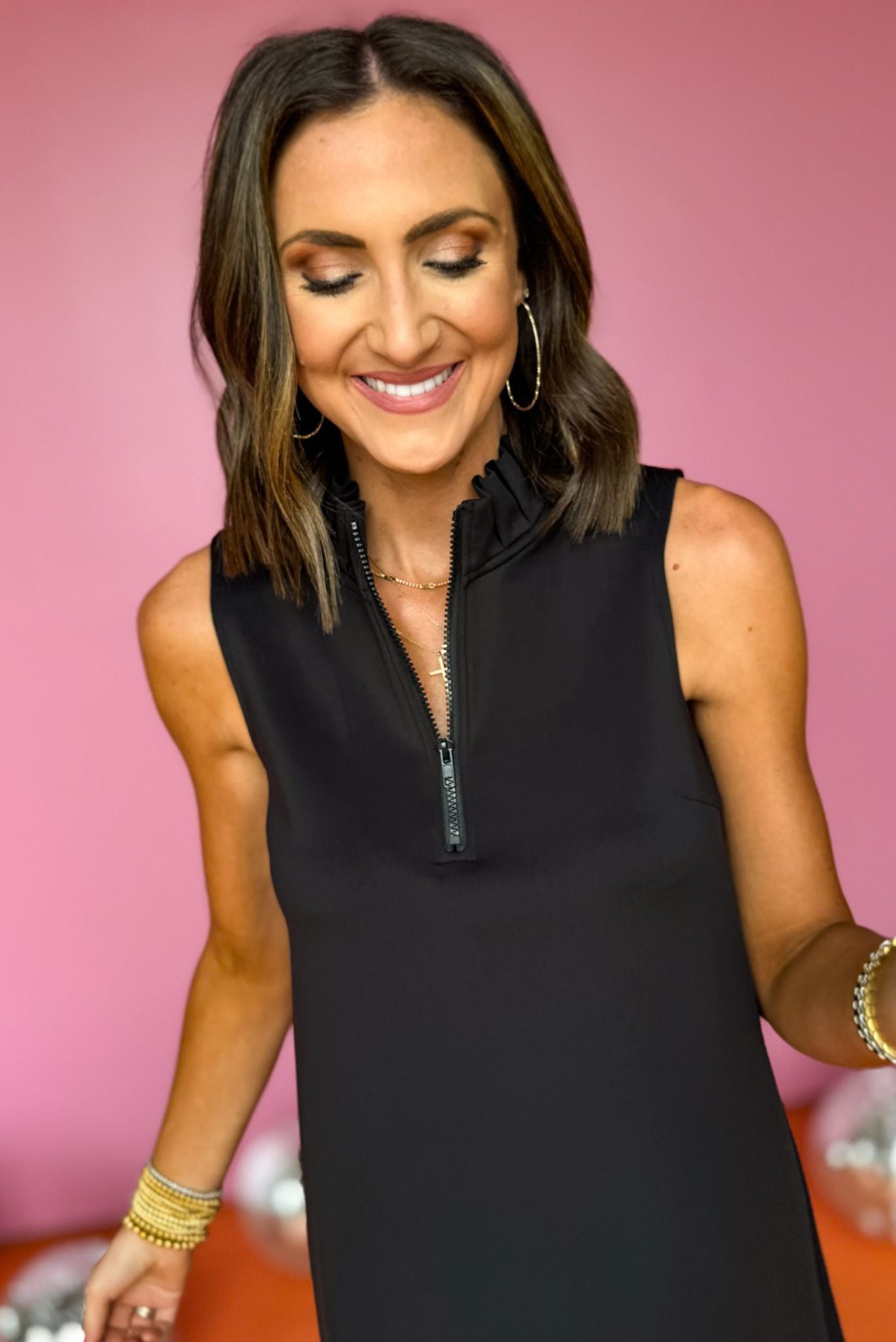 SSYS The Zoey Ruffle Collar Zipper Dress In Black, dress, athletic dress, sleeveless dress, sleeveless athletic dress, ruffle collar dress, ruffle collar athletic dress, black dress, black athletic dress, must have dress, elevated dress, elevated style, summer dress, summer style, Shop Style Your Senses by Mallory Fitzsimmons, SSYS by Mallory Fitzsimmons