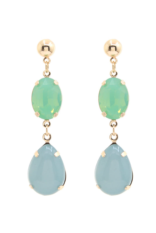 Mint Dangle Teardrop Contrast Gemstone Earrings