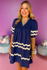 Navy V Neck Puff Sleeve Contrast Ric Rac Detail Dress, trendy dress, ric rac dress, must have dress, must have style, church style, spring fashion, elevated style, elevated dress, mom style, work dress, shop style your senses by mallory fitzsimmons, ssys by mallory fitzsimmons