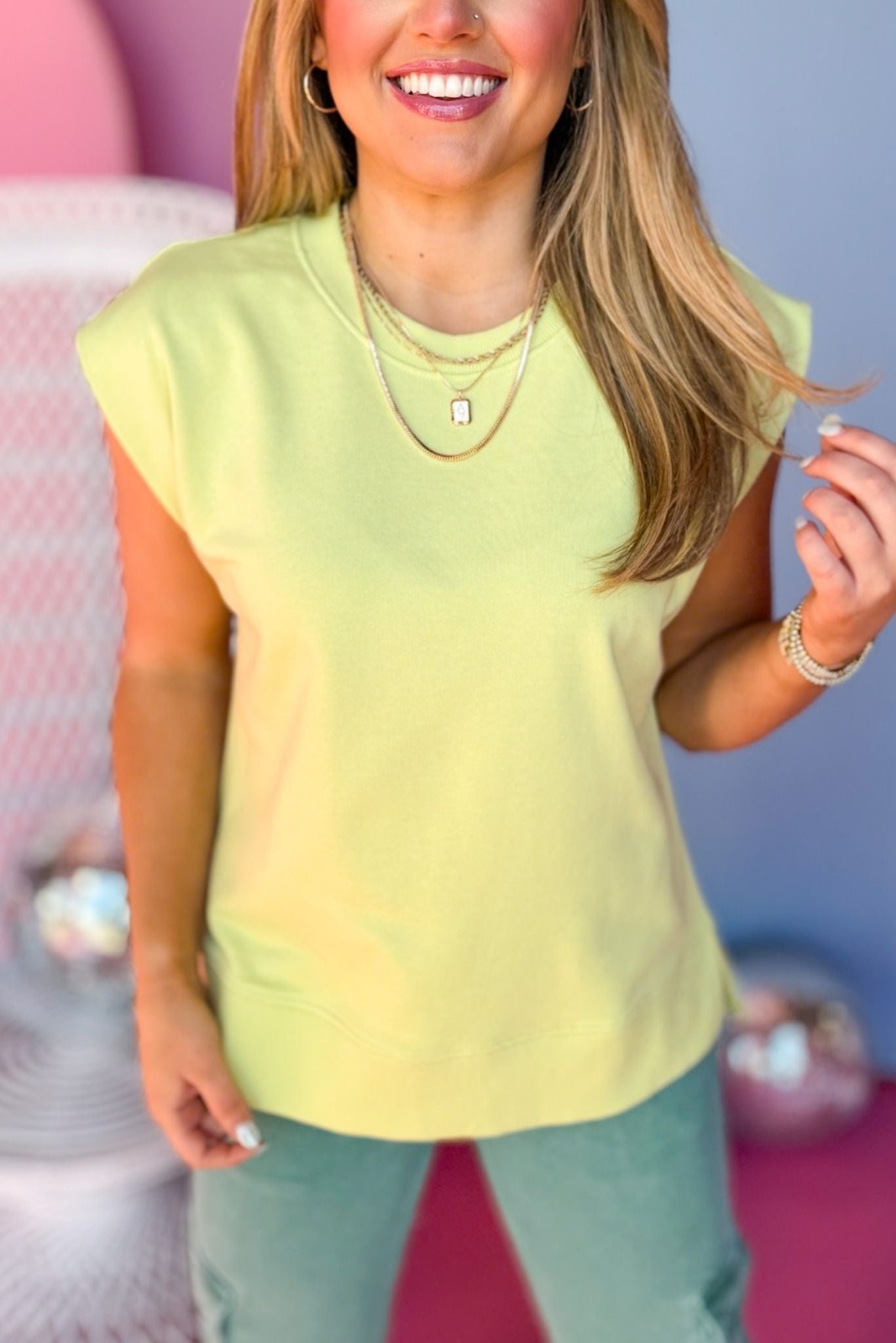 Apple Green Cap Sleeve Side Slit Top, must have shirt, must have style, elevated tshirt, short sleeve tshirt, elevated top, comfortable style, mom style, casual style, shop style your senses by Mallory Fitzsimmons
