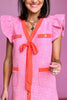 Pink V Neck Ruffle Sleeve Contrast Ribbon Detailed Tweed Dress. classy dress, tweed dress, must have dress, must have style, weekend style, brunch style, spring fashion, elevated style, elevated style, mom style, shop style your senses by mallory fitzsimmons, ssys by mallory fitzsimmons  Edit alt text