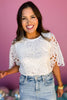 Off White Round Neck Short Sleeve Scallop Edge Lace Top, lace detail, trendy style, must have top, must have style, summer style, spring fashion, elevated style, elevated top, mom style, shop style your senses by mallory fitzsimmons, ssys by mallory fitzsimmons