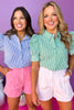 Blue Striped Collared Button Down 3/4 Draped Cuff Top, button down top, striped top, must have top, must have style, summer style, spring fashion, elevated style, elevated top, mom style, shop style your senses by mallory fitzsimmons, ssys by mallory fitzsimmons  Edit alt text