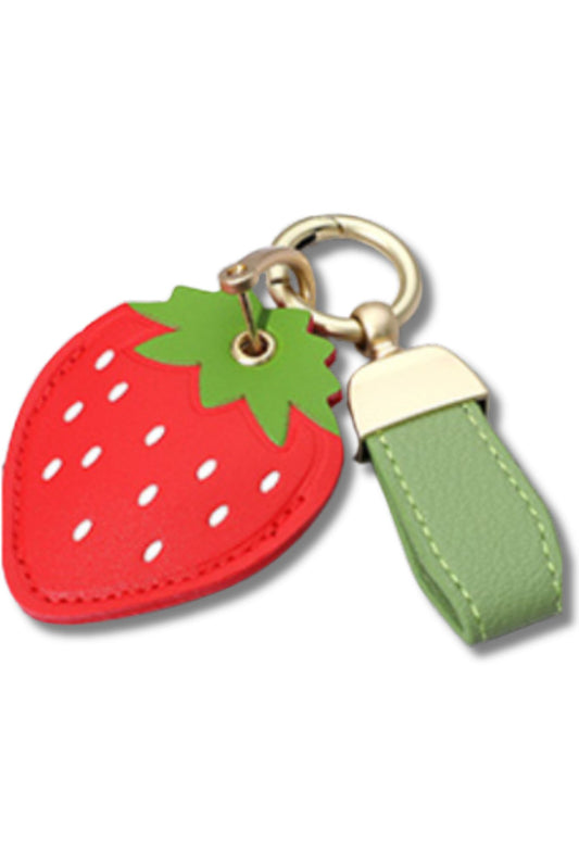 Red Faux Leather Strawberry Keychain
