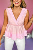Pink V Neck Sleeveless Contrasting Stripe Ruffle Trim Top, poplin top, stripe top, must have top, must have style, summer style, spring fashion, elevated style, elevated top, mom style, shop style your senses by mallory fitzsimmons, ssys by mallory fitzsimmons  Edit alt text