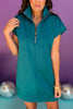 SSYS The Taylor Air 3/4 Zip Dress In Teal, ssys the label, air dress, air fabric, must have dress, spring fashion, affordable fashion, elevated dress, shop style your senses by mallory fitzsimmons, ssys by mallory fitzsimmons