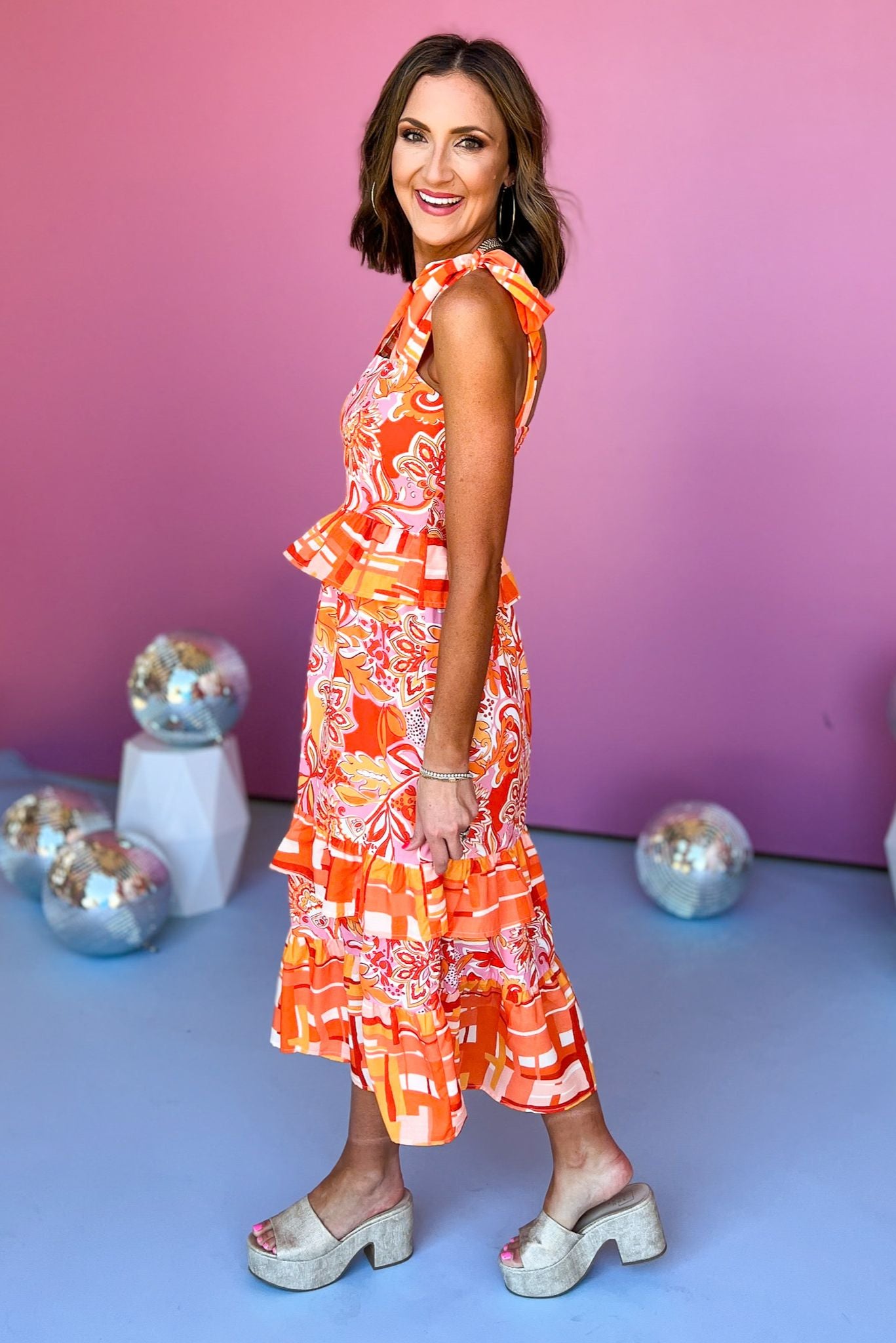 THML Orange Tie Strap Tiered Print Maxi Dress *FINAL SALE*