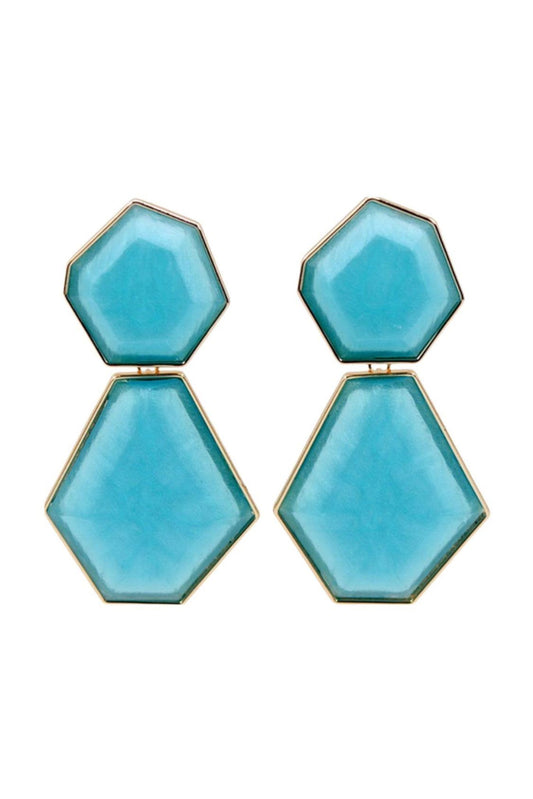 Aqua Resin Double Geometric Drop Earrings