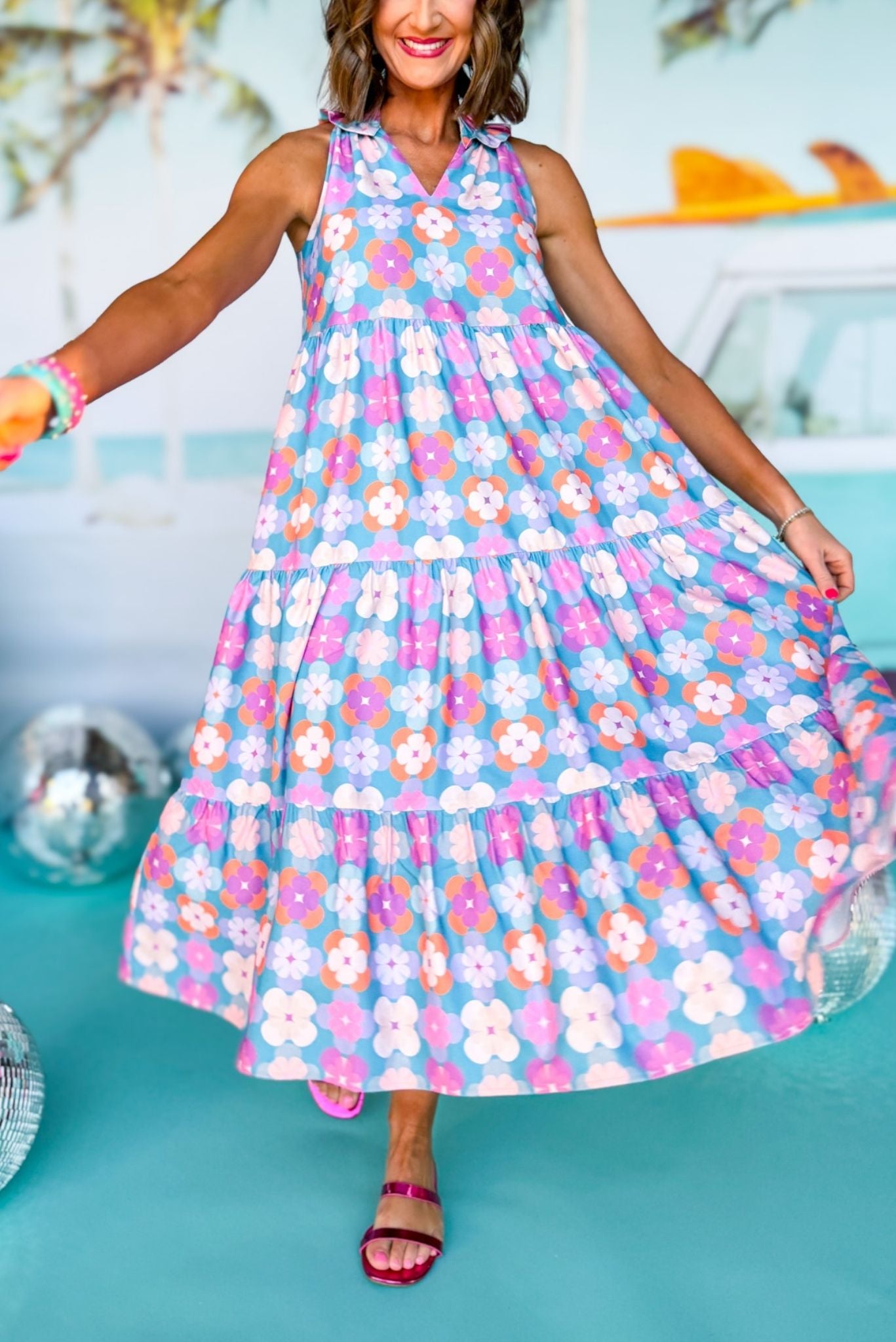 SSYS The Margot Sleeveless Maxi Dress In Pastel Abstract Floral, ssys the label, spring break dress, spring break style, spring fashion affordable fashion, elevated style, bright style, printed dress, mom style, shop style your senses by mallory fitzsimmons, ssys by mallory fitzsimmons