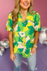 Green Floral V Neck Band Collar Puff Sleeve Top, floral top, bright top, must have top, must have style, office style, spring fashion, elevated style, elevated top, mom style, work top, shop style your senses by mallory fitzsimmons, ssys by mallory fitzsimmons