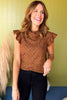  Brown Turtleneck Ruffle Sleeve Textured Sequin Top, must have top, must have style, must have fall, fall collection, fall fashion, elevated style, elevated top, mom style, fall style, shop style your senses by mallory fitzsimmons