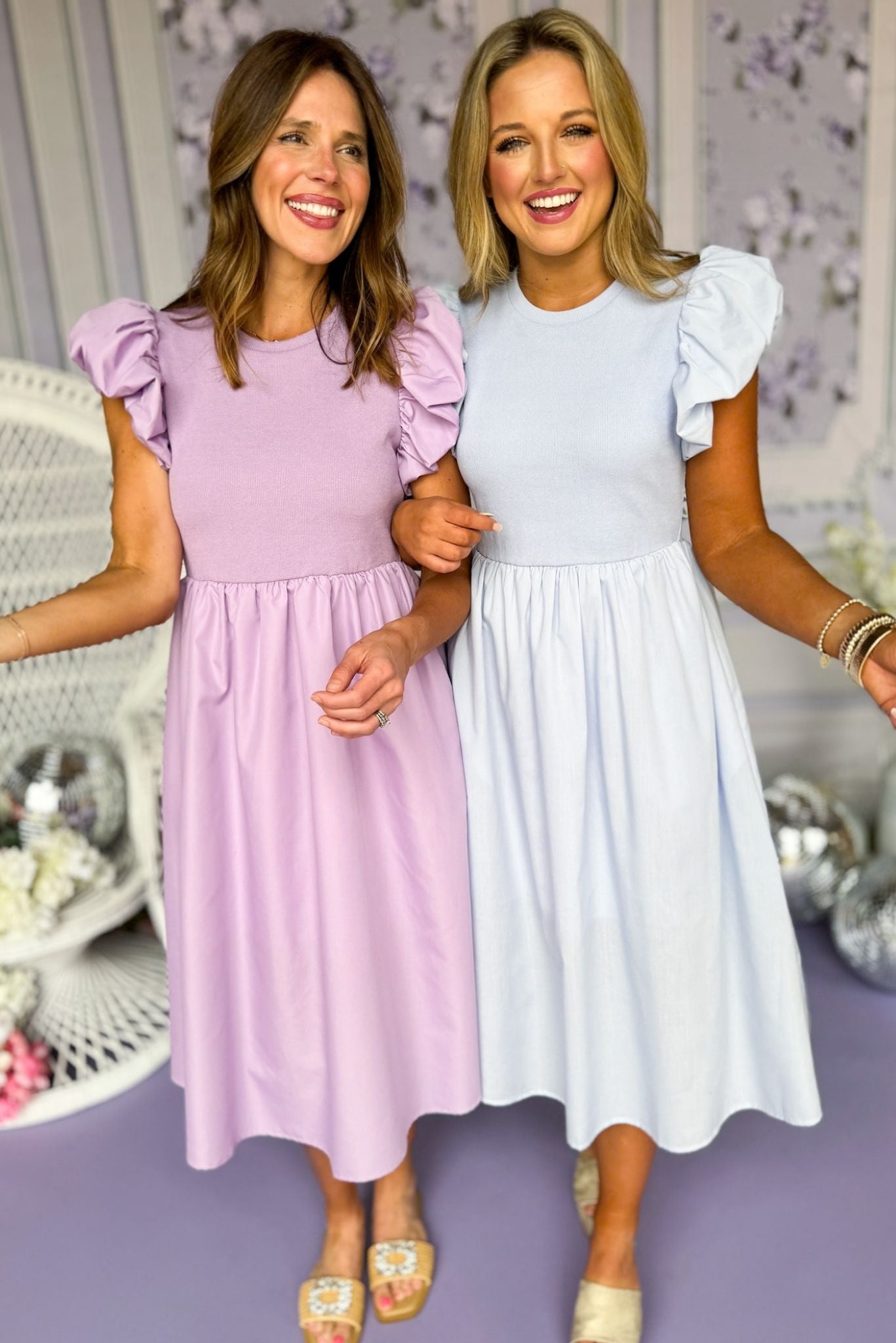 Lilac Dropped Waist Ruffle Shoulder Midi Dress, spring dress, elevated dress, must have dress, mothers day dress, special occasion dress, spring style, summer style, church dress, mom style, shop style your senses by Mallory Fitzsimmons, ssys by Mallory Fitzsimmons Edit alt text