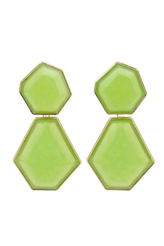 Lime Resin Double Geometric Drop Earrings
