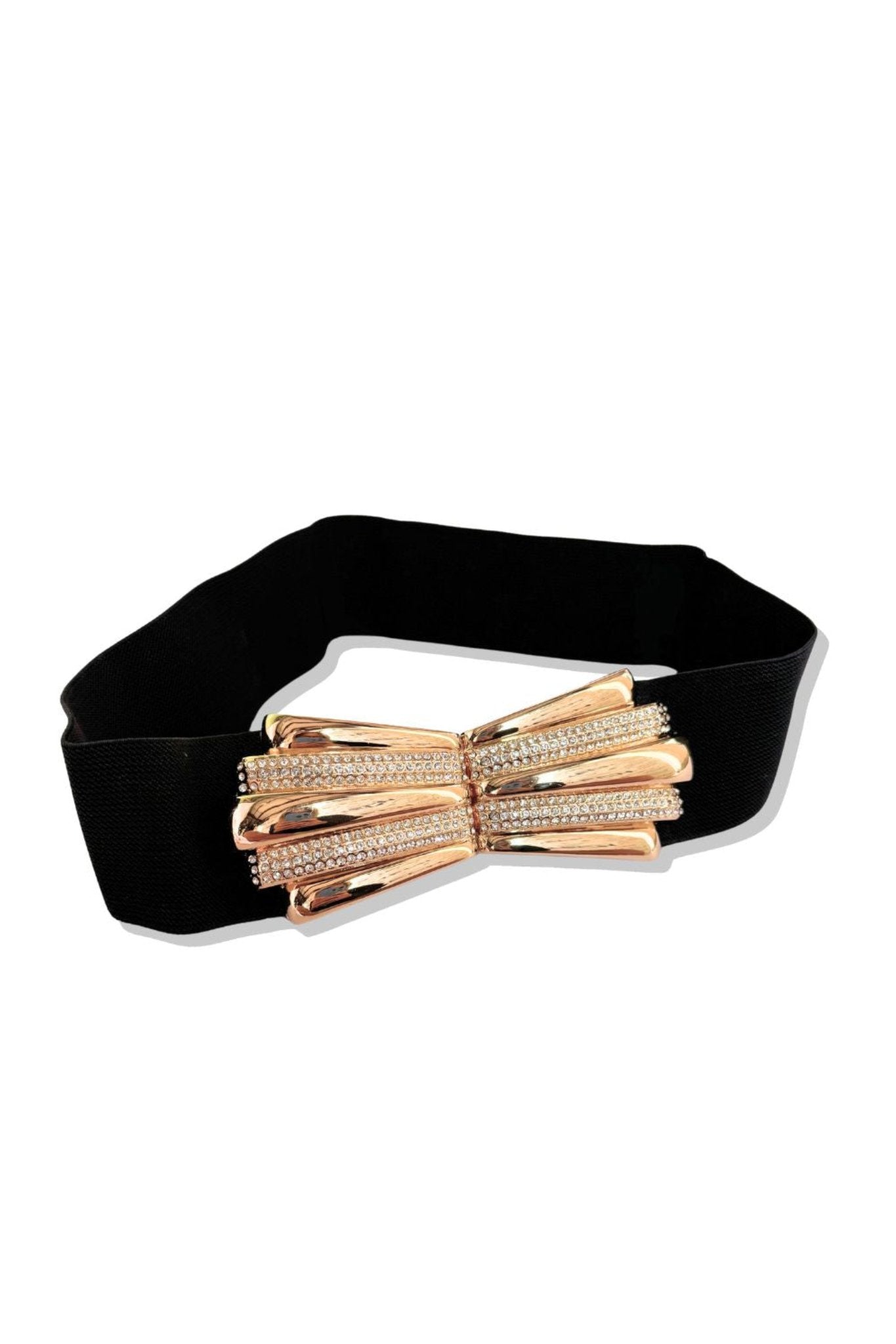 Black Stone Paved Metal Plate Buckle Accented Elastic Belt