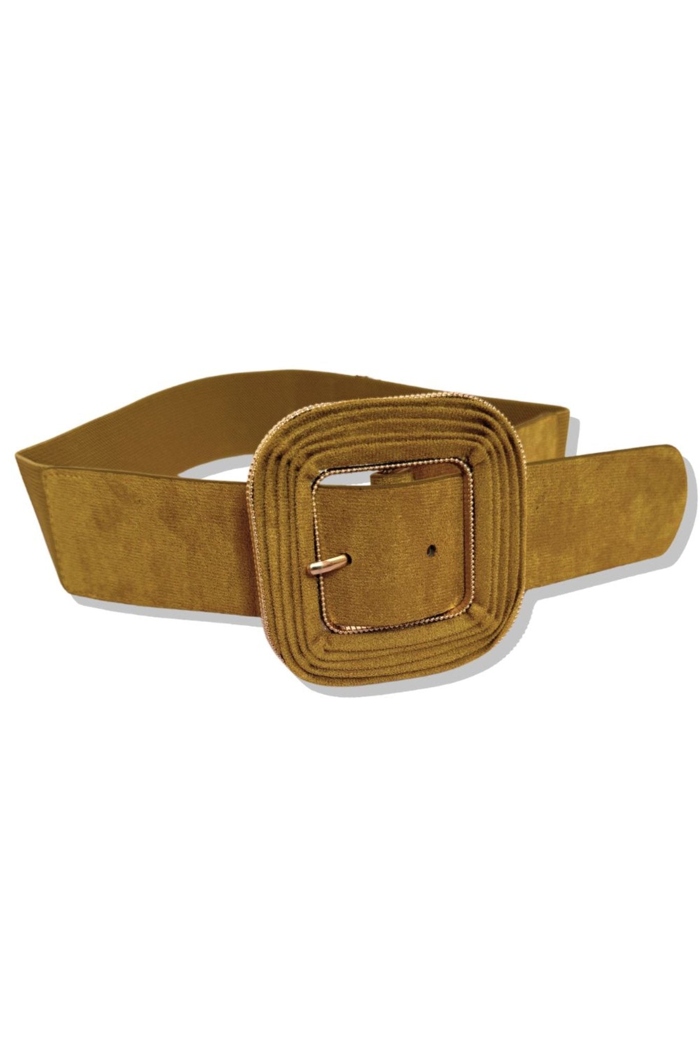 Gold Fabric Square Buckle Elastic Belt