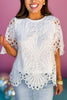 Off White Round Neck Short Sleeve Scallop Edge Lace Top, lace detail, trendy style, must have top, must have style, summer style, spring fashion, elevated style, elevated top, mom style, shop style your senses by mallory fitzsimmons, ssys by mallory fitzsimmons  Edit alt text