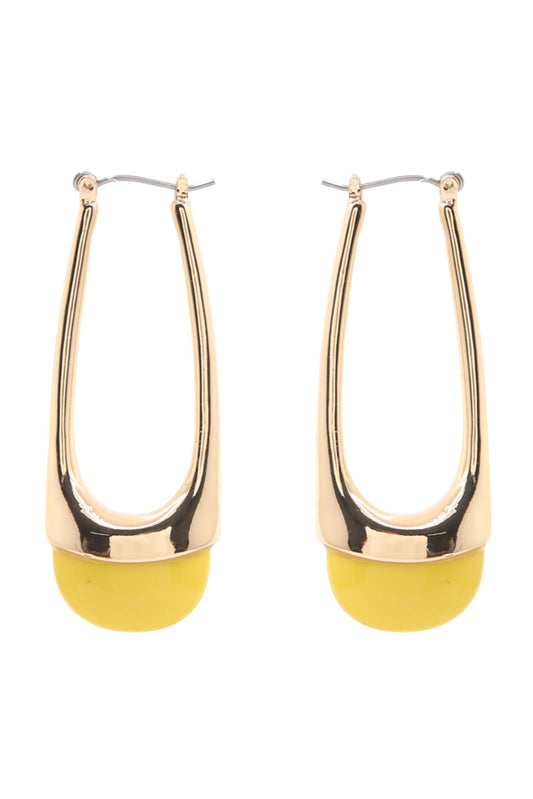 Yellow Resin Gold Elongated Hoop Earrings