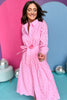 Pink Collared Button Front Self Tie Eyelet Midi Dress, eyelet dress, pink dress, must have dress, must have style, brunch style, spring fashion, elevated style, elevated dress, mom style, shop style your senses by mallory fitzsimmons, ssys by mallory fitzsimmons