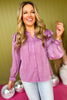 Purple Washed Button Front Frilled Neck Ruffle Long Sleeve Top, must have top, must have style, office style, winter fashion, elevated style, elevated top, mom style, work top, shop style your senses by mallory fitzsimmons