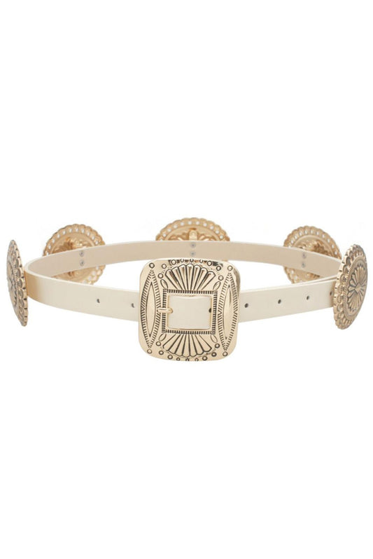 Khaki Concho Linked Western Skinny Belt