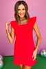 Red Quilted Square Neck Ruffle Sleeve Scallop Hem Dress, quilted dress, classy dress, must have dress, must have style, weekend style, brunch style, spring fashion, elevated style, elevated style, mom style, shop style your senses by mallory fitzsimmons, ssys by mallory fitzsimmons