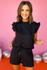 SSYS The Charlie Bow Quilted Ruffle Shoulder Shorts Set In Black *FINAL SALE*, SSYS THE LABEL, SSYS BOW SETS, MATCHING SET, SATURDAY STEAL, MUST HAVE SET, ELEVATED SET, SUMMER SET, SSYS BY MALLORY FITZSIMMONS