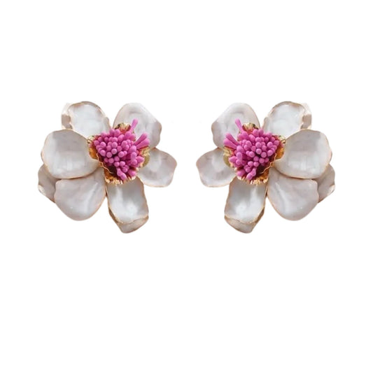 Blossom Statement Earrings - White