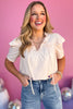 Cream Ruffle Puff Short Sleeve Tie Neck Top, must have top, must have style, brunch style, summer style, spring fashion, elevated style, elevated top, mom style, shop style your senses by mallory fitzsimmons, ssys by mallory fitzsimmons