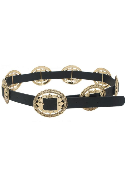 Black Concho Linked Western Skinny Belt