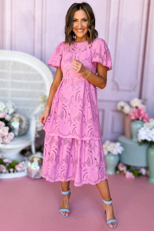 Rose Lace Eyelet Detail Short Sleeve Midi Dress, lace dress, spring dress, church dress, midi dress, spring style, church style, elevated style, mom style, shop style your senses by mallory fitzsimmons, ssys by mallory fitzsimmons