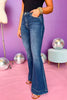 Mica Blue Dark Wash High Rise Flare Trouser Hem Jeans, must have jeans, must have style, must have denim, spring fashion, spring style, street style, mom style, elevated comfortable, elevated style, shop style your senses by mallory fitzsimmons