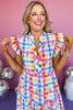 Pink Multi Check Print Banded V Neck Ruffle Sleeve Midi Dress, plaid dress, easter dress, must have dress, must have style, weekend style, spring fashion, elevated style, elevated style, mom style, shop style your senses by mallory fitzsimmons, ssys by mallory fitzsimmons