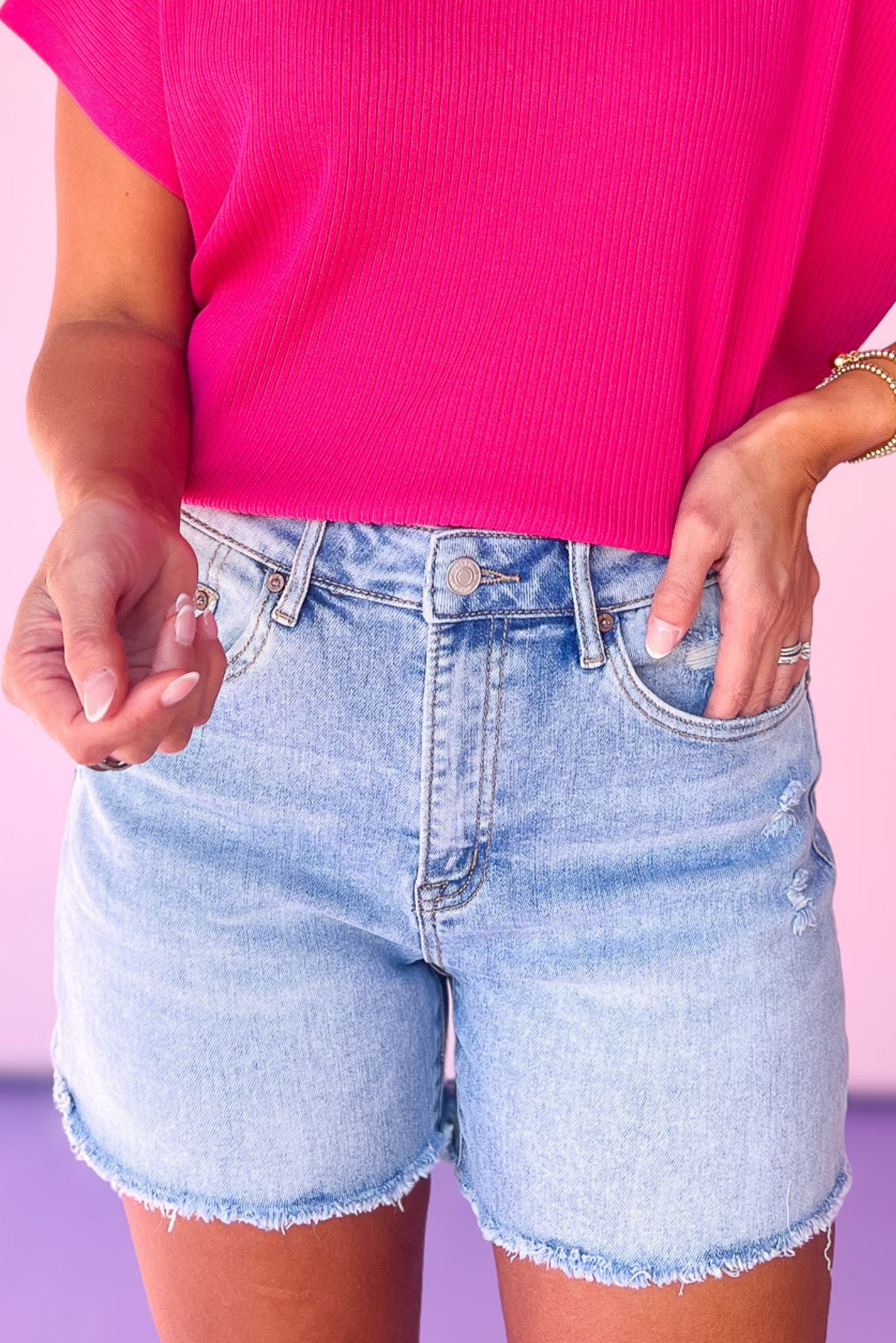 Mica Super High Waisted Frayed Raw Hem Denim Shorts *FINAL SALE*