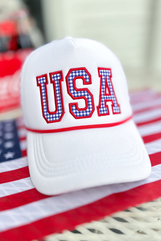 SSYS USA Gingham Patch Trucker Hat, accessory, trucker hat, must have trucker hat, ssys by mallory fitzsimmons