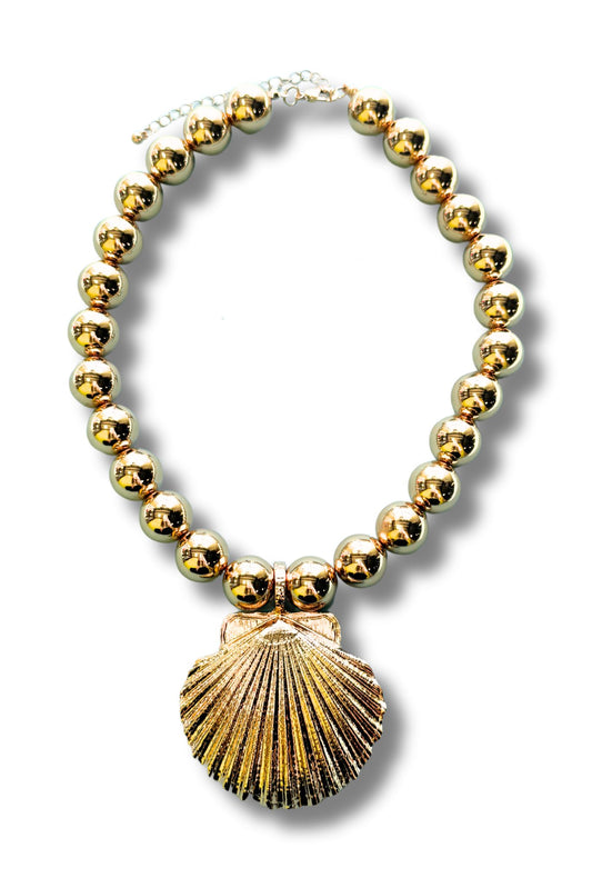 Gold Ball Chain Shell Pendant Necklace