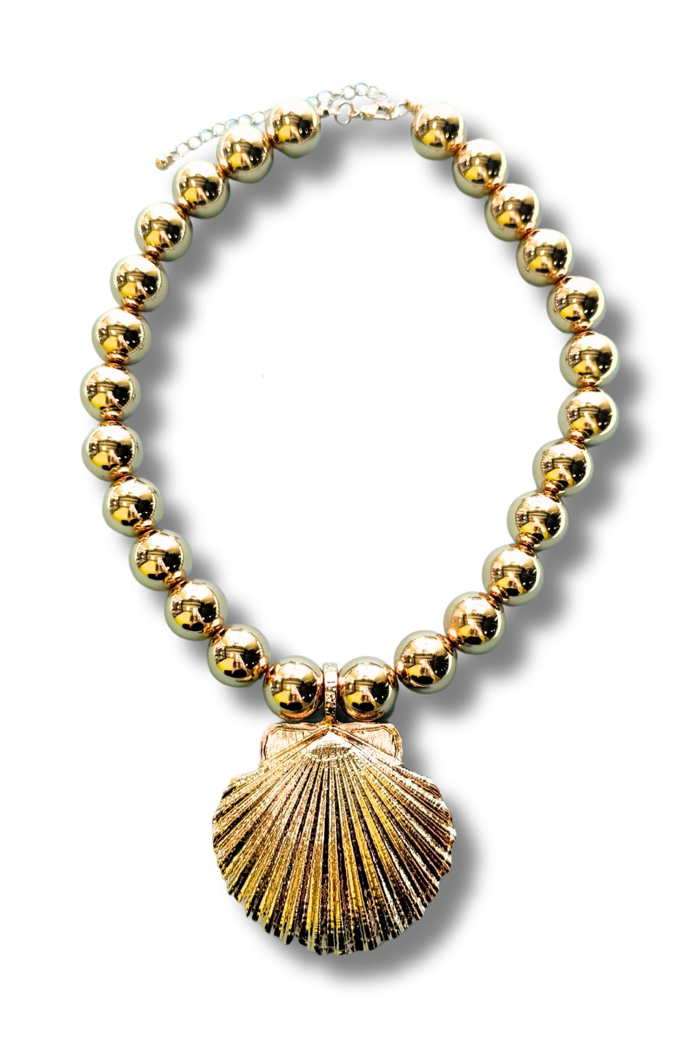Gold Ball Chain Shell Pendant Necklace