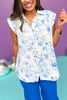 White Floral Collared Button Down Tucked Detail Top, must have top, must have style, summer style, spring fashion, elevated style, elevated top, mom style, shop style your senses by mallory fitzsimmons, ssys by mallory fitzsimmons