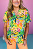 Mango Multi Print Frill V Neck Short Sleeve Top, tropical print, tropical top, must have top, must have style, summer style, spring fashion, elevated style, elevated top, mom style, shop style your senses by mallory fitzsimmons, ssys by mallory fitzsimmons  Edit alt text